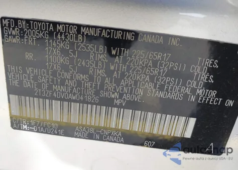 2010 Toyota Rav4 from USA, damaged, VIN 2T3ZF4DV0AW041826